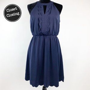 [Brixon Ivy] Navy Blue Scallop Hem Dress